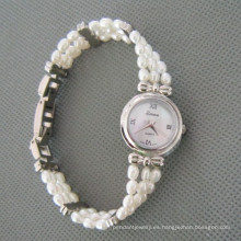 Blanca agua dulce perla reloj, reloj de mano (WH105) de la perla